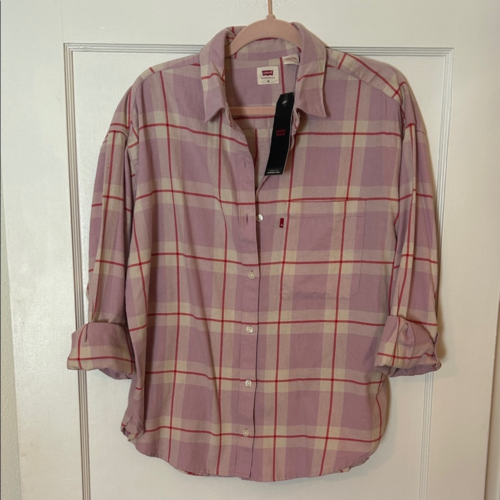 Levi's Plaid Shirt in lavender and Cream with red